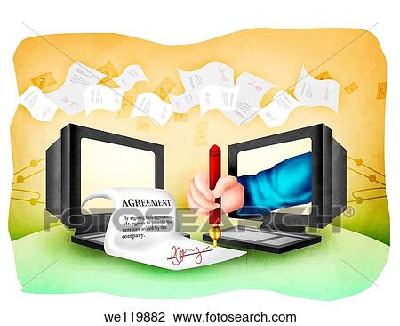 Illustration depicting signing of the online agreement document View Large Photo Image Stock Image - Illustration depicting signing of the online agreement document. Fotosearch
