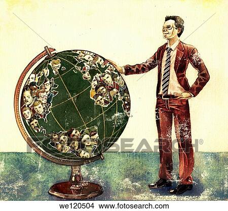 Illustrative image of business person standing near montage of people on globe depicting global networking View Large Photo Image Picture - Illustrative image of business person standing near montage of people on globe depicting global networking. Fotosearch