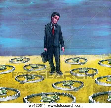 Illustrative image of businessman surrounded by money on bear traps View Large Photo Image Stock Image - Illustrative image of businessman surrounded by money on bear traps. Fotosearch