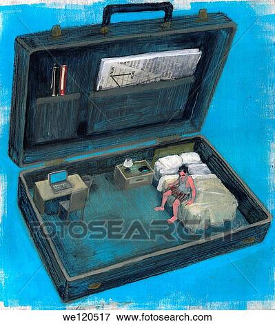 Illustrative image of businessman sitting on bed in briefcase depicting business travel View Large Photo Image Stock Photo - Illustrative image of businessman sitting on bed in briefcase depicting business travel. Fotosearch