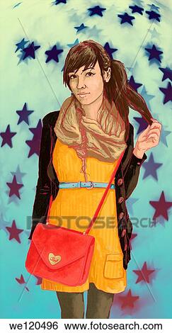 Illustrative image of glamorous young woman with star shapes in background View Large Photo Image Stock Photograph - Illustrative image of glamorous young woman with star shapes in background. Fotosearch