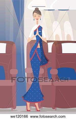 Indian air hostess greeting in an airplane View Large Photo Image Stock Photograph - Indian air hostess greeting in an airplane. Fotosearch