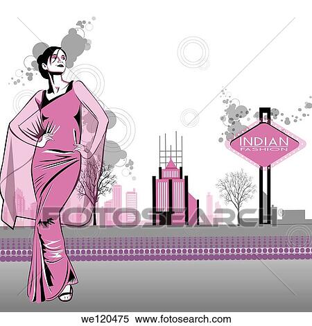 Stock Photography - Indian fashion model posing in sari. Fotosearch