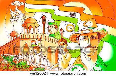 Indian freedom fighters Sardar Bhagat Singh, Chandrashekhar Azad and Subhash Chandra Bose with Red Fort View Large Photo Image Picture - Indian freedom fighters Sardar Bhagat Singh, Chandrashekhar Azad and Subhash Chandra Bose with Red Fort. Fotosearch
