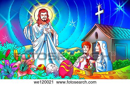 Stock Image - Jesus Christ blessing a family. Fotosearch