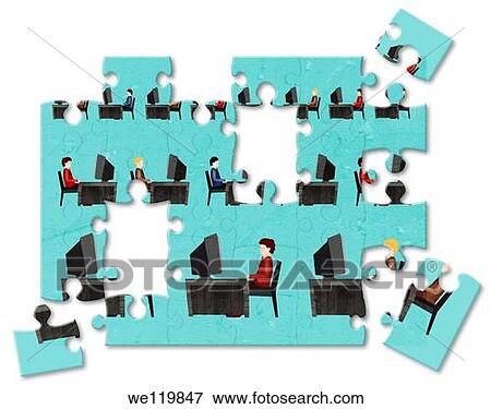 Jigsaw puzzle of businessmen working on computers in an office View Large Photo Image Stock Photo - Jigsaw puzzle of businessmen working on computers in an office. Fotosearch