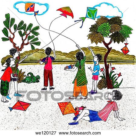 Kids flying kites on Indian independence day View Large Photo Image Stock Photo - Kids flying kites on Indian independence day. Fotosearch