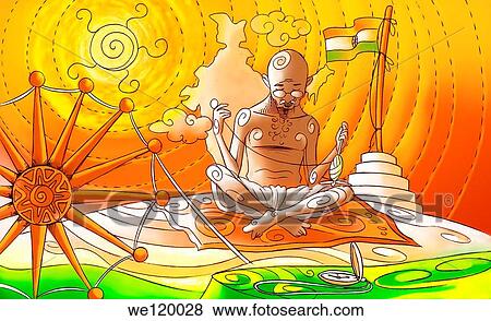 Mahatma Gandhi spinning thread on spinning wheel View Large Photo Image Stock Photo - Mahatma Gandhi spinning thread on spinning wheel. Fotosearch