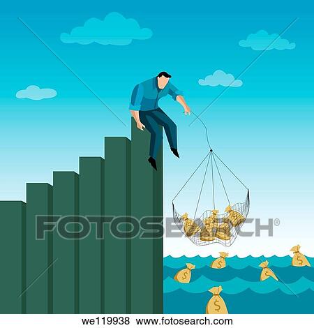 Man catching money bags from the river View Large Photo Image Stock Photo - Man catching money bags from the river. Fotosearch