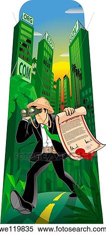 Stock Photography - Man searching job with binoculars. Fotosearch