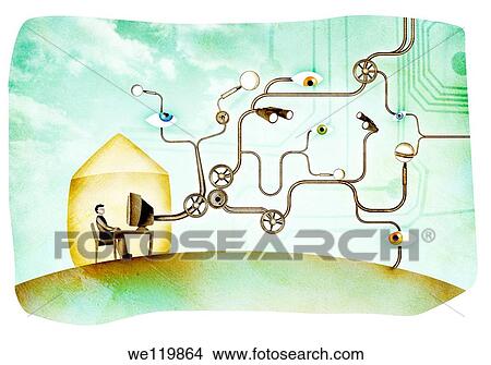 Picture - Man watching online security. Fotosearch