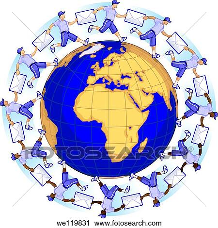 Men with envelops forming a chain around a globe View Large Photo Image Stock Image - Men with envelops forming a chain around a globe. Fotosearch