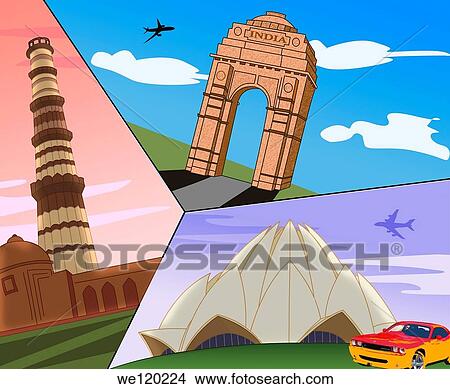 Montage of landmarks, India Gate, Qutub Minar, Lotus Temple, New Delhi, India View Large Photo Image Picture - Montage of landmarks, India Gate, Qutub Minar, Lotus Temple, New Delhi, India. Fotosearch