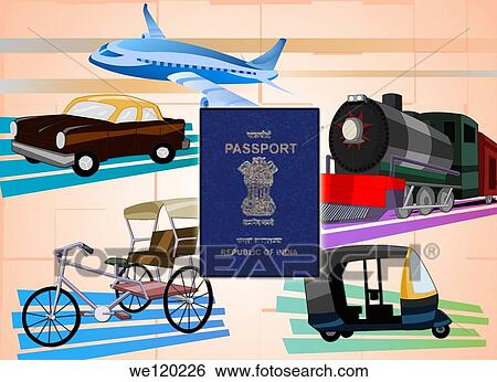 Montage of transportation with a passport, India View Large Photo Image Stock Photograph - Montage of transportation with a passport, India. Fotosearch