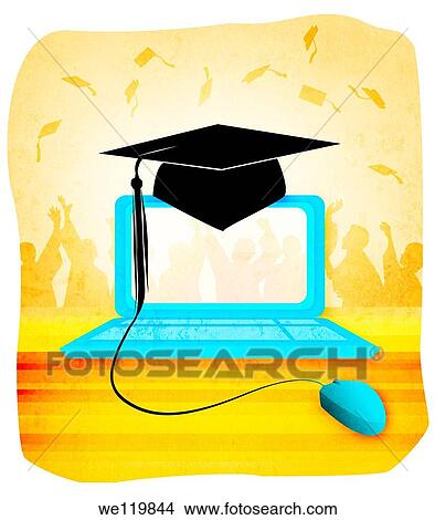 Mortar board on a laptop View Large Photo Image Picture - Mortar board on a laptop. Fotosearch