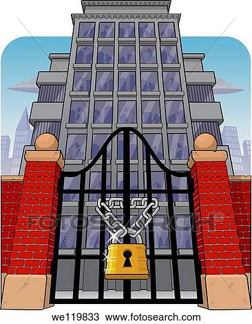 Office building with main gate locked View Large Photo Image Stock Image - Office building with main gate locked. Fotosearch
