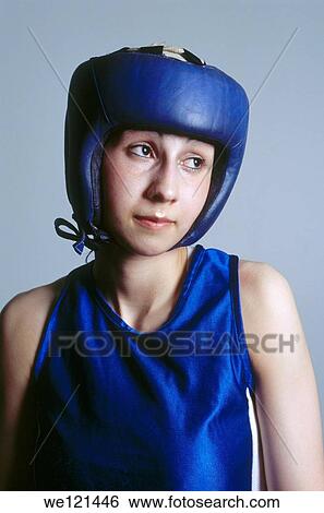 Stock Photograph - Portrait of female boxer. Fotosearch
