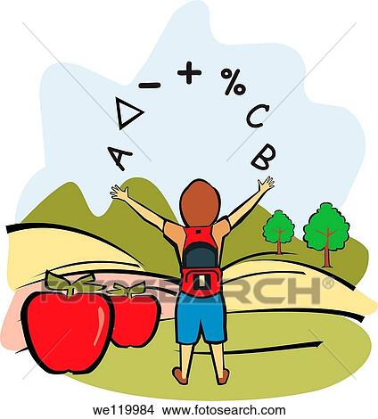 Picture - Schoolboy standing in a field with his arms outstretched. Fotosearch