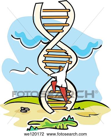 Stock Image - Scientist moving up on a DNA ladder. Fotosearch