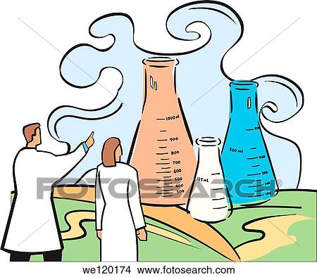 Scientist pointing forward to beaker with a female scientist standing View Large Photo Image Picture - Scientist pointing forward to beaker with a female scientist standing. Fotosearch