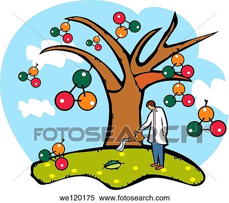Stock Photography - Scientist watering an atomic structure tree. Fotosearch