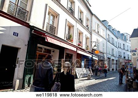 Street in Montmartre, Paris, France View Large Photo Image Stock Photo - Street in Montmartre, Paris, France. Fotosearch