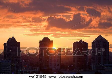 Sunset over office buildings, Burnaby, British Columbia, Canada View Large Photo Image Stock Photography - Sunset over office buildings, Burnaby, British Columbia, Canada. Fotosearch