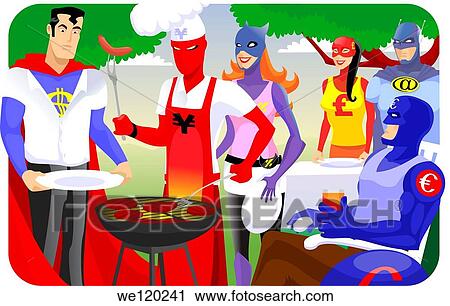 Super heroes in a barbecue party View Large Photo Image Stock Image - Super heroes in a barbecue party. Fotosearch