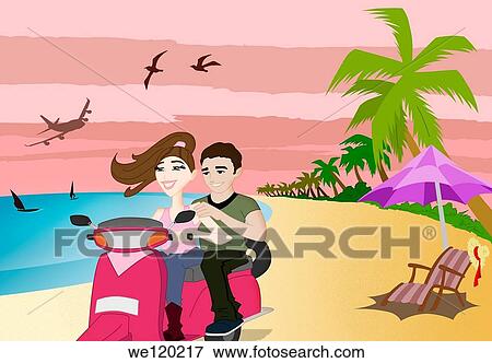 Teenage couple riding in a scooter on the beach, Goa, India View Large Photo Image Stock Photo - Teenage couple riding in a scooter on the beach, Goa, India. Fotosearch