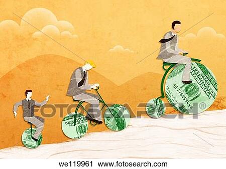 Three businessmen riding money bikes View Large Photo Image Stock Image - Three businessmen riding money bikes. Fotosearch