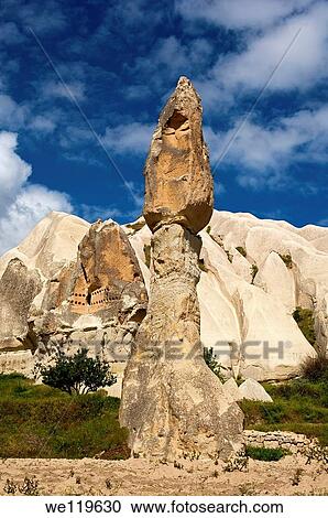 Tower-like tuff rock cones or fairy chimneys, Goereme National Park, Goereme, Cappadocia, Turkey View Large Photo Image Stock Image - Tower-like tuff rock cones or fairy chimneys, Goereme National Park, Goereme, Cappadocia, Turkey. Fotosearch