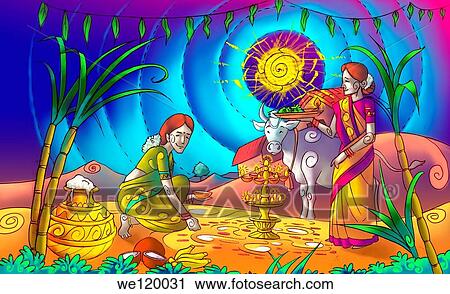 Two women praying cattle with festival of pongal, Tamil Nadu, India View Large Photo Image Stock Image - Two women praying cattle with festival of pongal, Tamil Nadu, India. Fotosearch