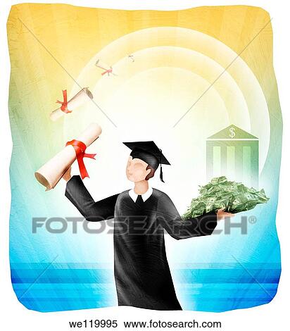 University student holding diploma and money View Large Photo Image Stock Photography - University student holding diploma and money. Fotosearch