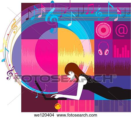 Woman downloading music View Large Photo Image Picture - Woman downloading music. Fotosearch