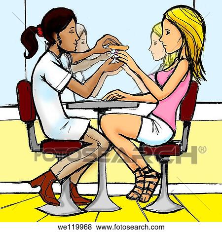 Stock Photo - Woman having a nail manicure from a beautician. Fotosearch