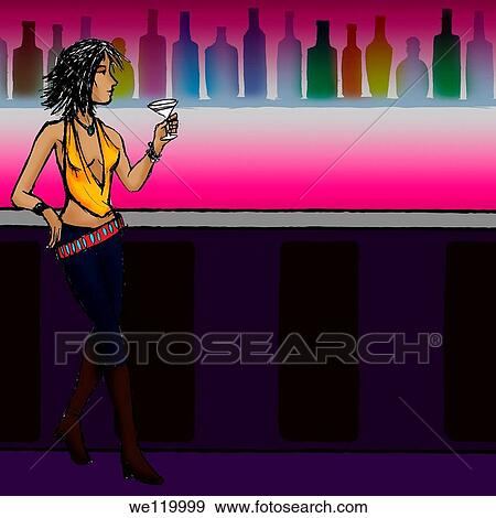 Woman holding a glass of cocktail in a nightclub View Large Photo Image Stock Photo - Woman holding a glass of cocktail in a nightclub. Fotosearch