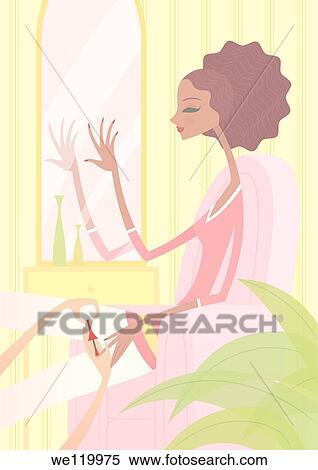 Woman receiving manicure from a beautician View Large Photo Image Stock Photography - Woman receiving manicure from a beautician. Fotosearch