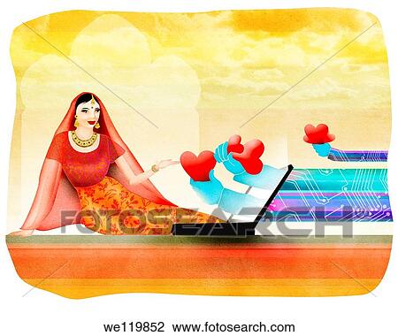 Stock Image - Woman receiving marriage proposals through internet. Fotosearch