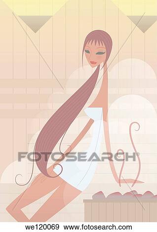 Woman taking a sauna bath View Large Photo Image Stock Photo - Woman taking a sauna bath. Fotosearch