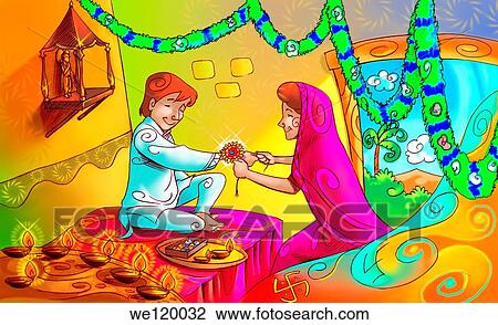 Woman tying rakhi on the wrist of her brother View Large Photo Image Stock Image - Woman tying rakhi on the wrist of her brother. Fotosearch
