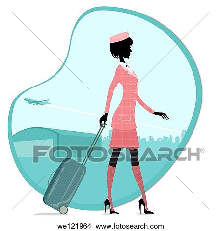 Air hostess walking with luggage at an airport View Large Photo Image Picture - Air hostess walking with luggage at an airport. Fotosearch