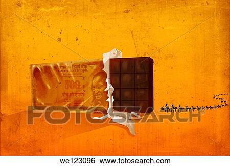 Ants walking towards chocolate wrapped in Indian currency View Large Photo Image Stock Photograph - Ants walking towards chocolate wrapped in Indian currency. Fotosearch