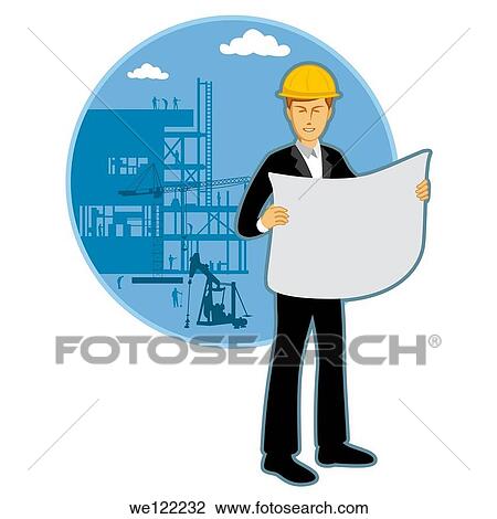 Stock Image - Architect holding a blueprint. Fotosearch