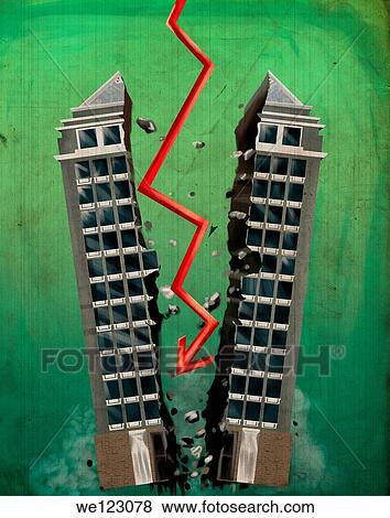 Arrow sign breaking office building into two representing the concept of bankruptcy View Large Photo Image Stock Photo - Arrow sign breaking office building into two representing the concept of bankruptcy. Fotosearch