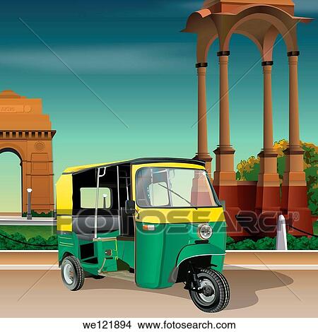 Auto rickshaw near a war memorial, India Gate, New Delhi, India View Large Photo Image Picture - Auto rickshaw near a war memorial, India Gate, New Delhi, India. Fotosearch