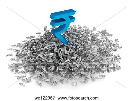 Stock Photo - Big Rupee sign on top of small currency symbols. Fotosearch