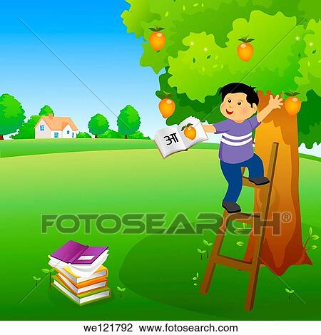 Boy holding a book and climbing a mango tree View Large Photo Image Stock Image - Boy holding a book and climbing a mango tree. Fotosearch