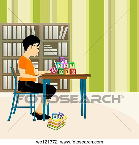 Boy playing with number blocks in a library View Large Photo Image Stock Image - Boy playing with number blocks in a library. Fotosearch