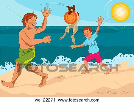 Boy with his father and a dog playing on the beach View Large Photo Image Stock Image - Boy with his father and a dog playing on the beach. Fotosearch