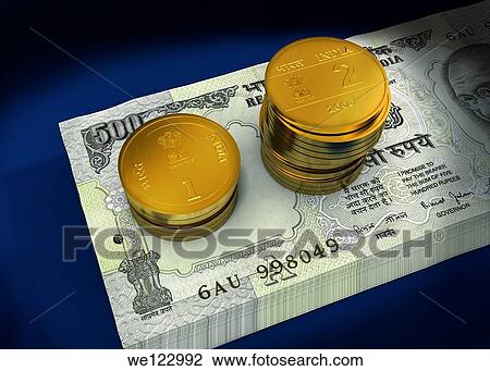 Bundle of Indian currency notes with stack of coins View Large Photo Image Stock Image - Bundle of Indian currency notes with stack of coins. Fotosearch